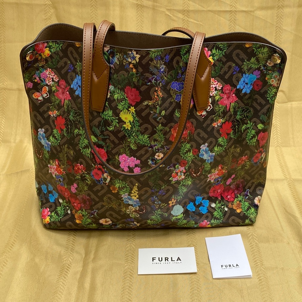NWOT Furla Multicolor Floral Tote Bag